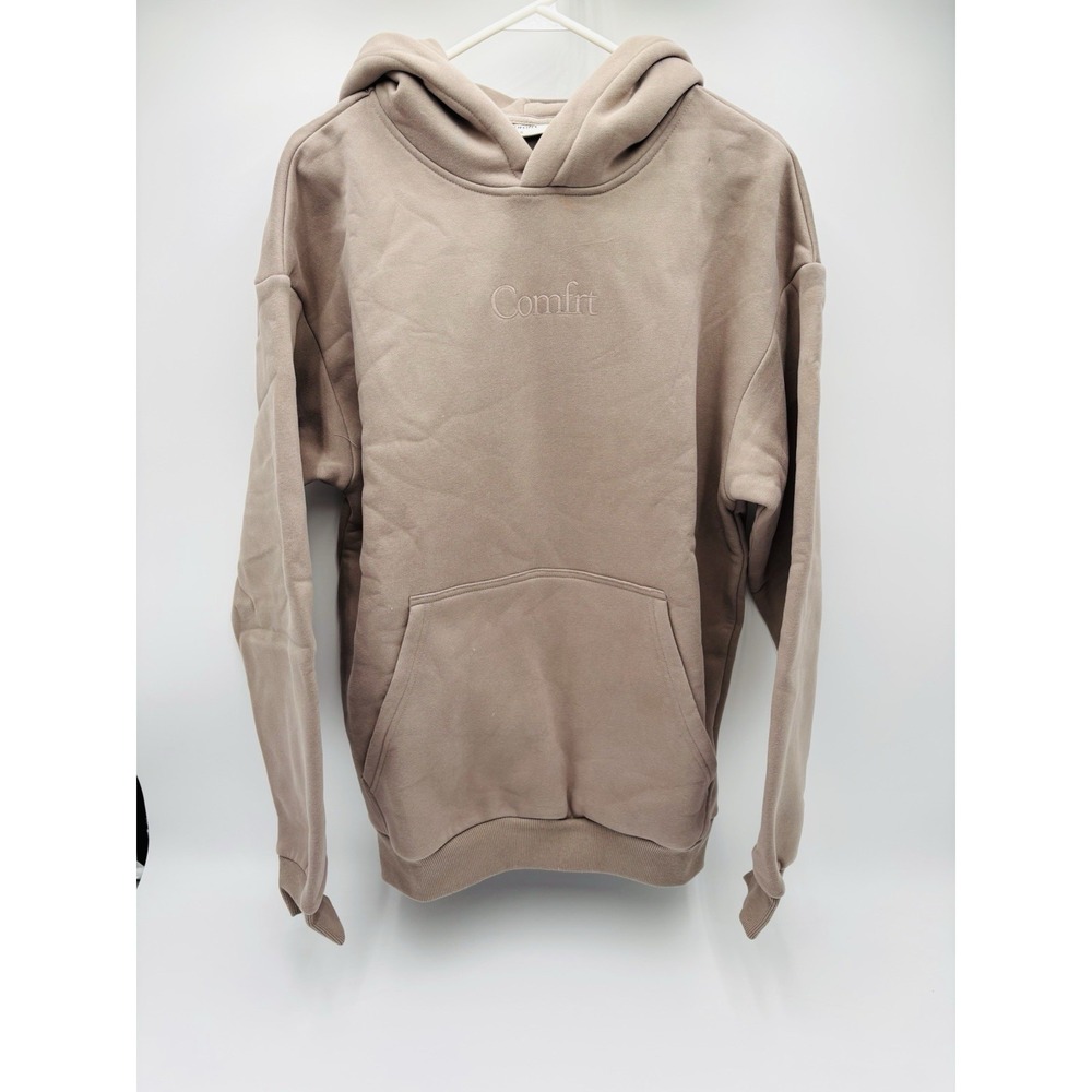 NWT Comfrt Hoodie Size S Beige Neutral Pullover Sweatshirt Logo‎ Unisex